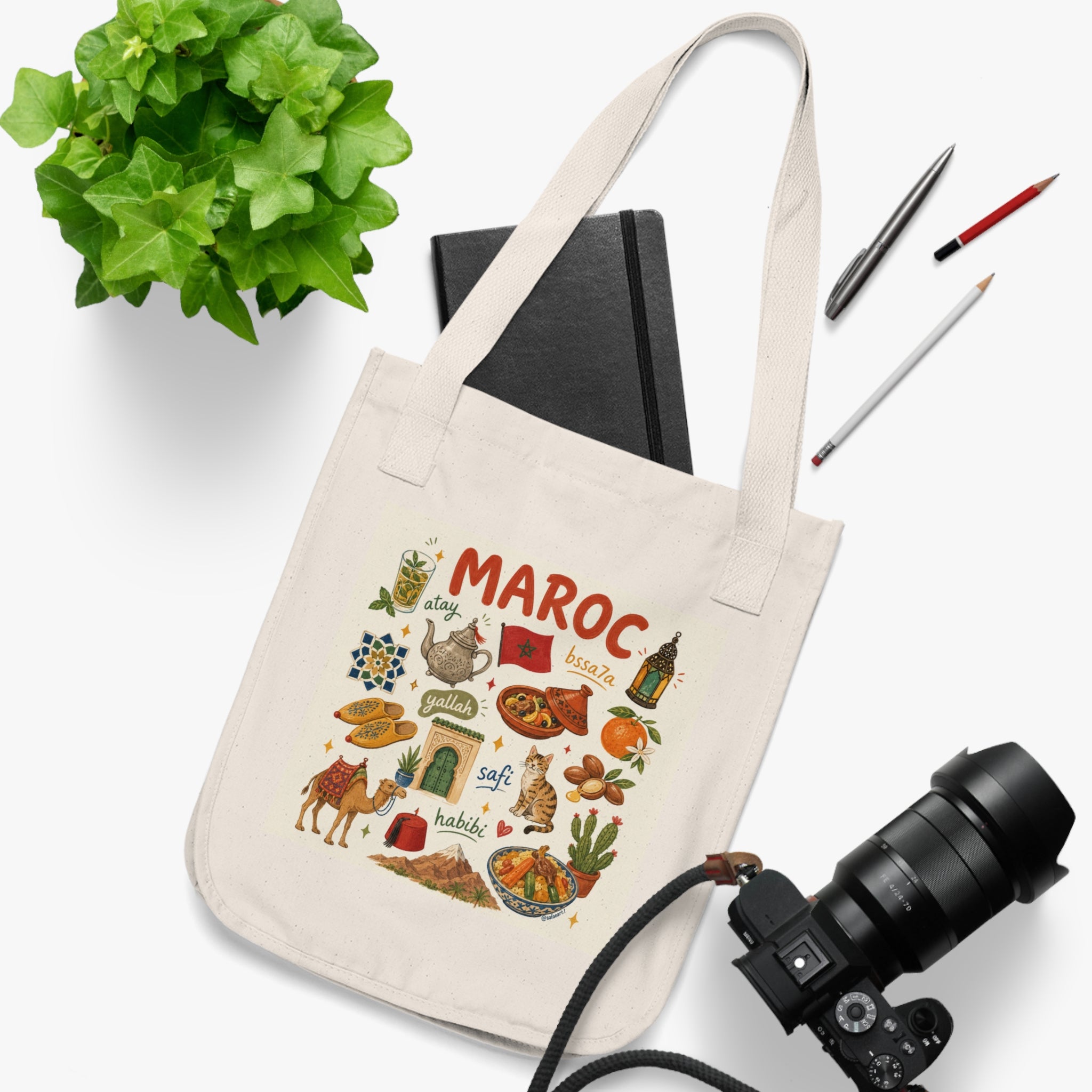 Cute Moroccan Souvenir Tote Bag _ Organic Canvas Tote Bag